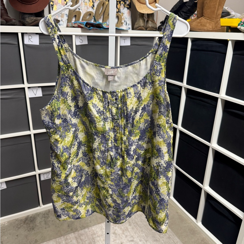 J. Jill Floral Sleeveless Blouse Cotton Silk Blend Floral Sleeveless Tank Petite